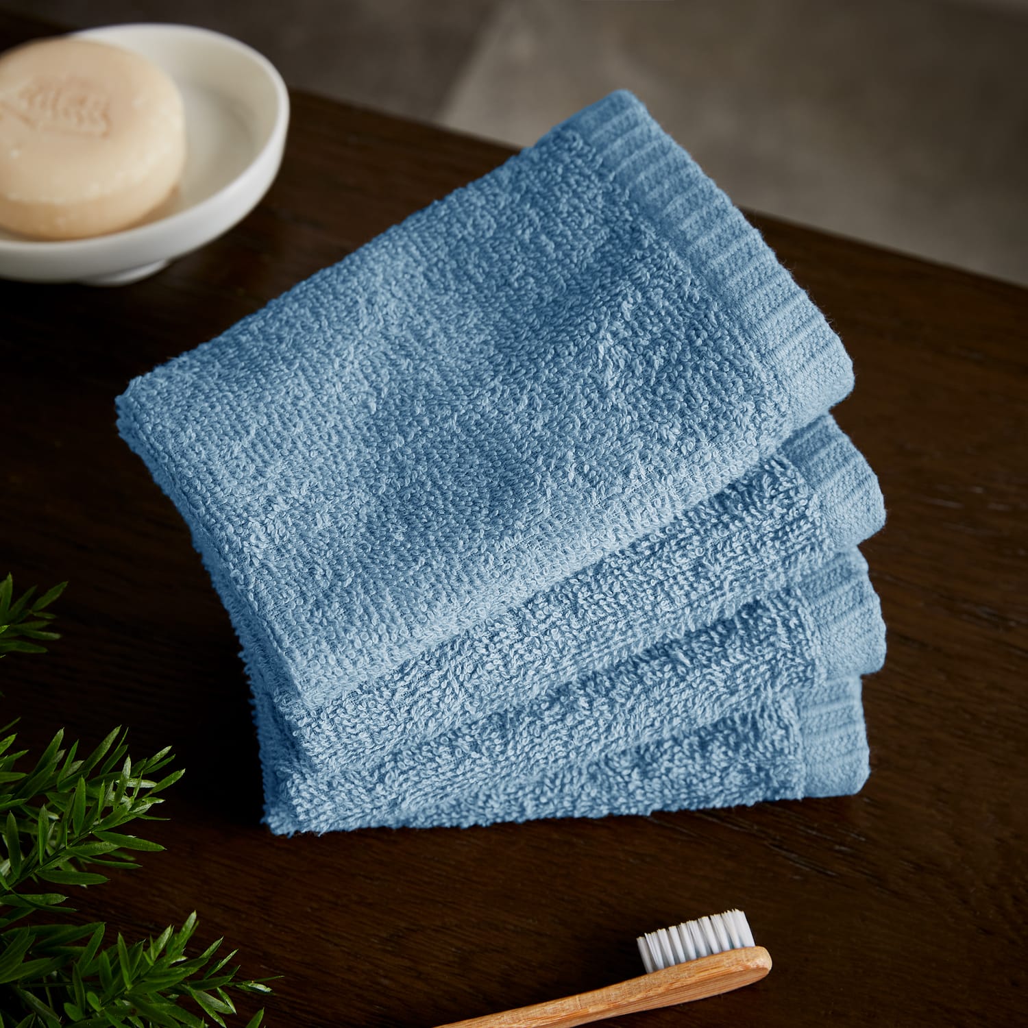 Catherine Lansfield Quick Dry 400gsm Cotton Towel - Blue - Quick Dry Face Cloth 4 Pk Blue