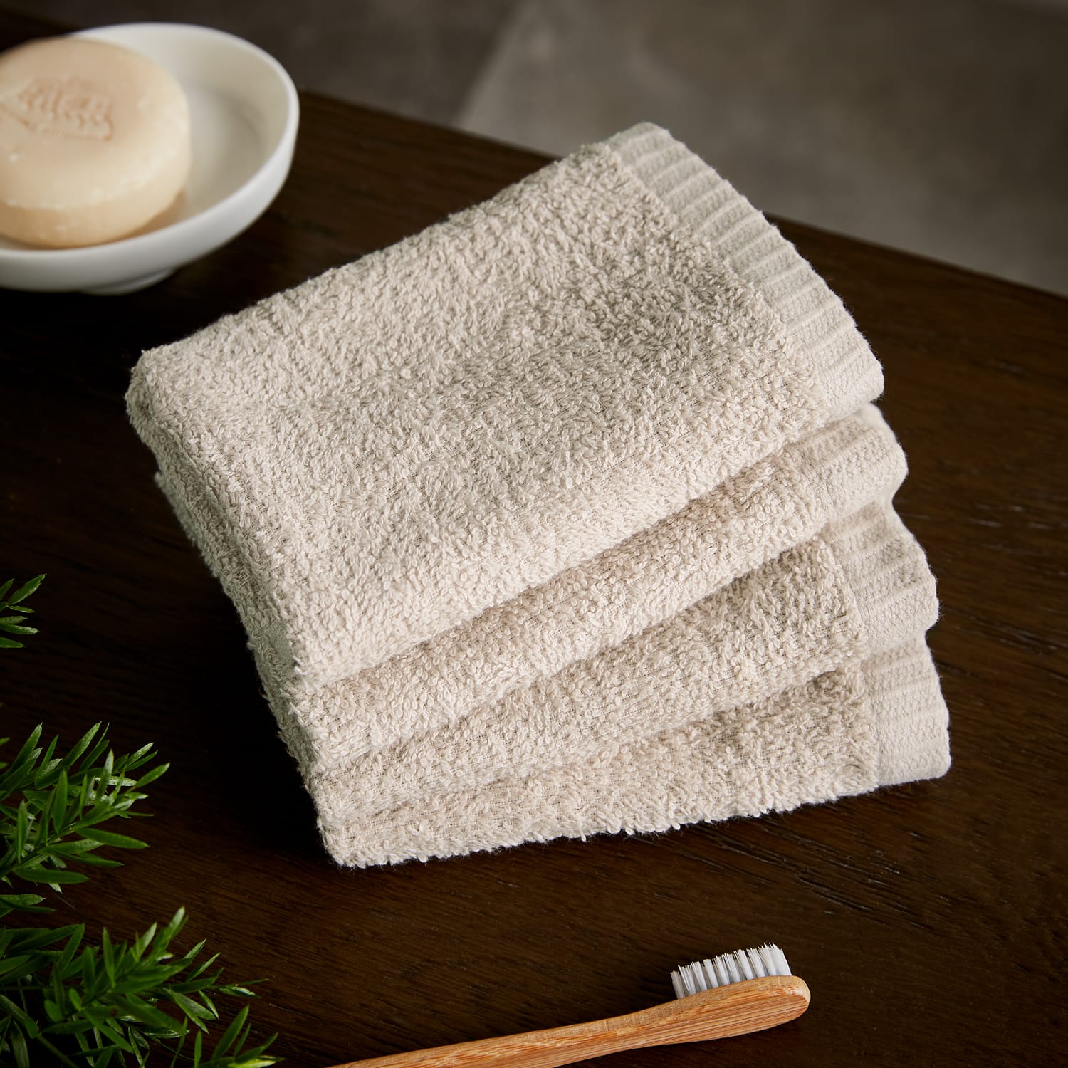 Catherine Lansfield Quick Dry 400gsm Cotton Towel - Natural - Quick Dry Face Cloth 4 Pk Natural