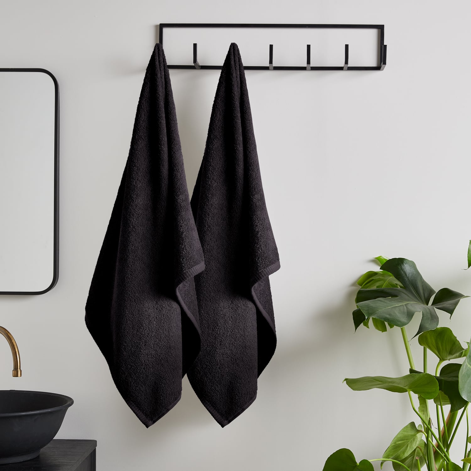 Catherine Lansfield Quick Dry 400gsm Cotton Towel - Black - Quick Dry Sheet Pair Bale Black