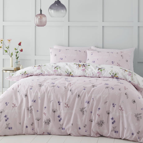 Catherine Lansfield Songbird Duvet Cover Set - Song Bird Pink White Duvet Set