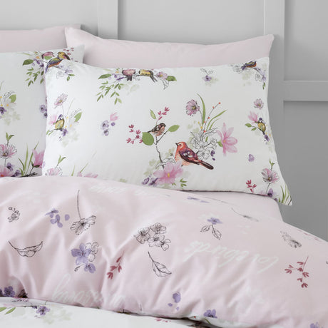 Catherine Lansfield Songbird Duvet Cover Set - Song Bird Pink White Duvet Set