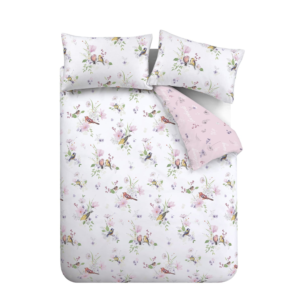 Catherine Lansfield Songbird Duvet Cover Set - Song Bird Pink White Duvet Set