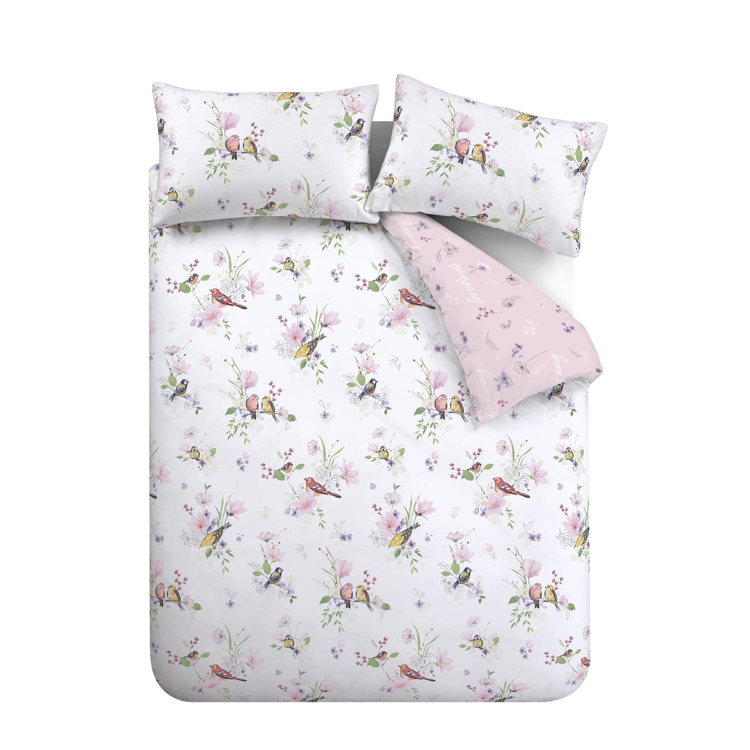Catherine Lansfield Songbird Duvet Cover Set - Song Bird Pink White Duvet Set