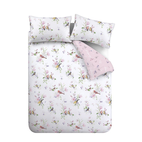 Catherine Lansfield Songbird Duvet Cover Set - Song Bird Pink White Duvet Set