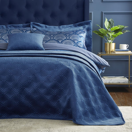 Catherine Lansfield Art Deco Pearl Bedspread - Art Deco Pearl Navy Bedspread
