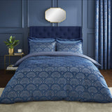 Catherine Lansfield Art Deco Pearl Duvet Cover Set - Art Deco Pearl Navy Duvet Set (Without Accessories)