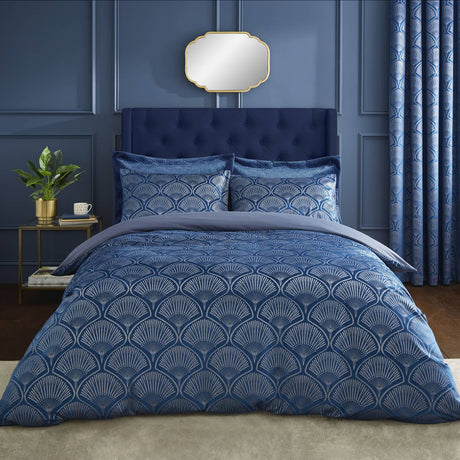 Catherine Lansfield Art Deco Pearl Duvet Cover Set - Art Deco Pearl Navy Duvet Set (Without Accessories)