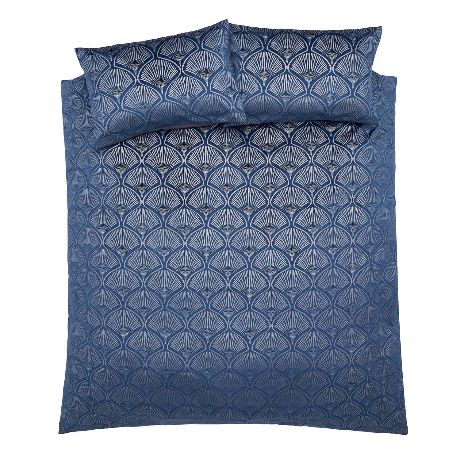Catherine Lansfield Art Deco Pearl Duvet Cover Set - Art Deco Pearl Navy Duvet Set