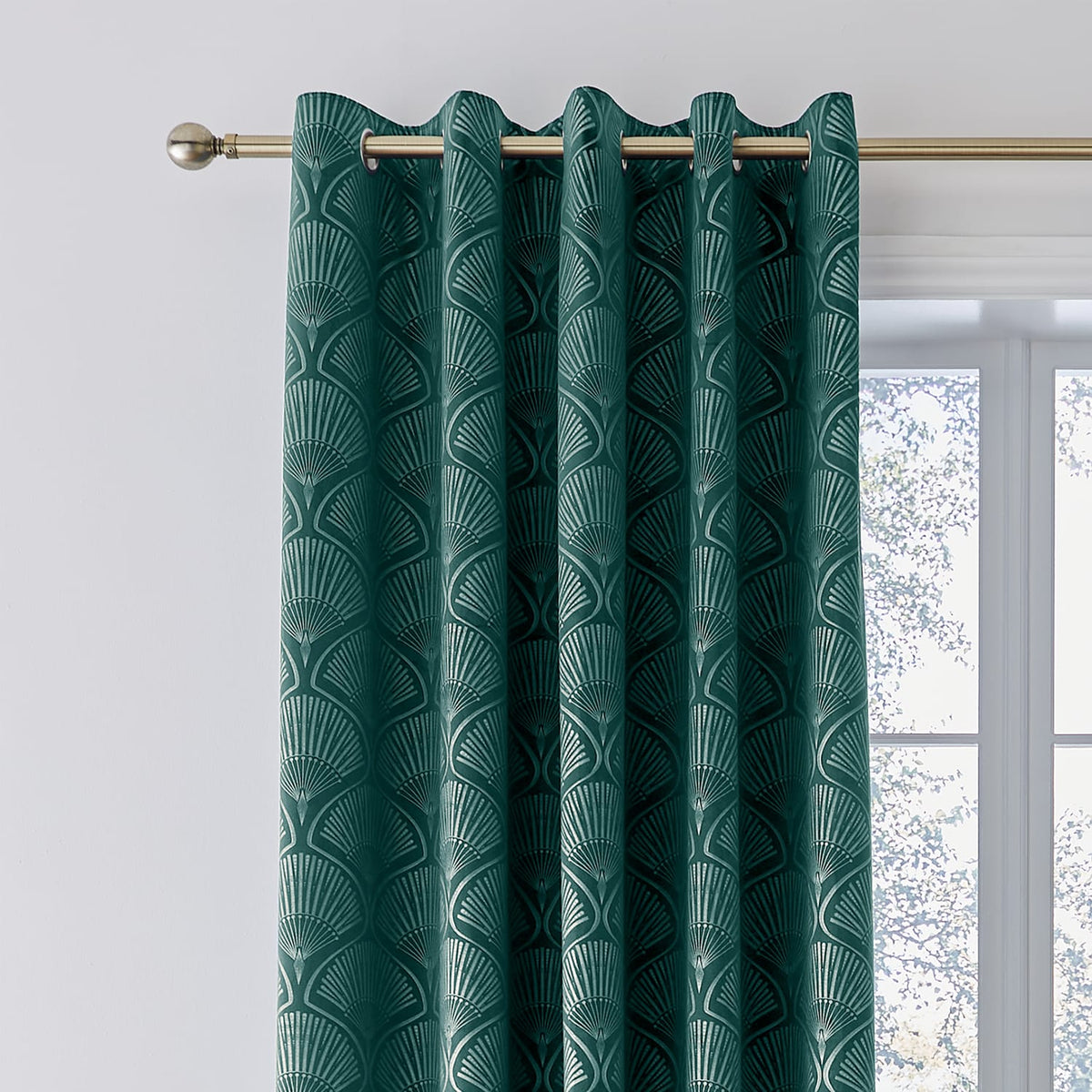 Catherine Lansfield Art Deco Pearl Eyelet Curtains - Teal Light Filtering Polycotton