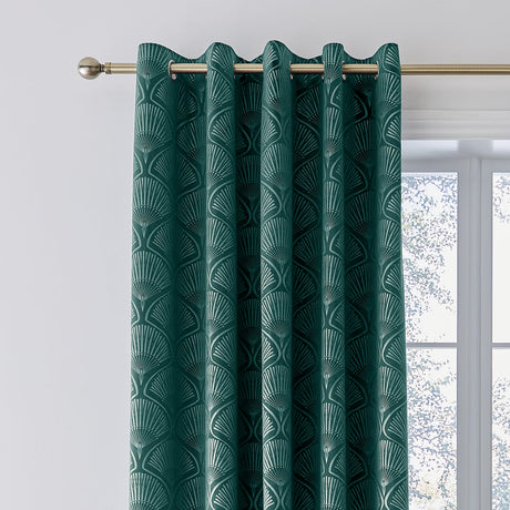 Catherine Lansfield Art Deco Pearl Eyelet Curtains - Teal Light Filtering Polycotton