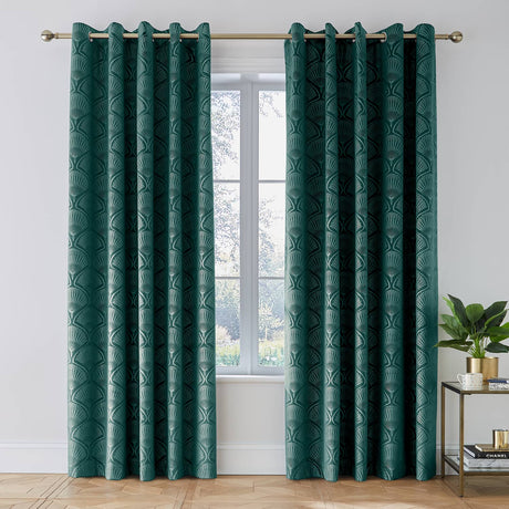 Catherine Lansfield Art Deco Pearl Eyelet Curtains - Teal Light Filtering Polycotton - Art Deco Pearl Teal Curtains