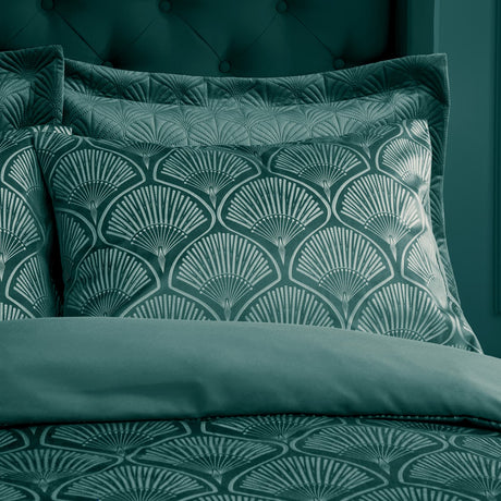 Catherine Lansfield Art Deco Pearl Geometric Duvet Cover Set - Teal - Art Deco Pearl Teal Duvet Set