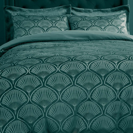 Catherine Lansfield Art Deco Pearl Geometric Duvet Cover Set - Teal - Art Deco Pearl Teal Duvet Set