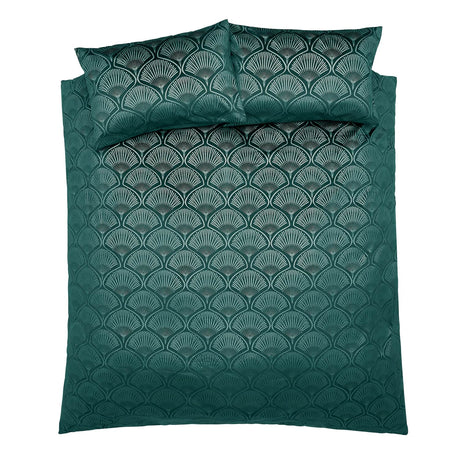 Catherine Lansfield Art Deco Pearl Geometric Duvet Cover Set - Teal - Art Deco Pearl Teal Duvet Set