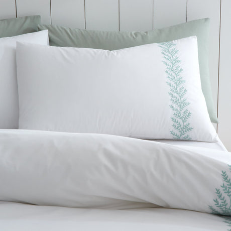 Bianca Embroidery Leaf Cotton Duvet Cover Set - Green - Embroidered Leaf Duvet Set Green