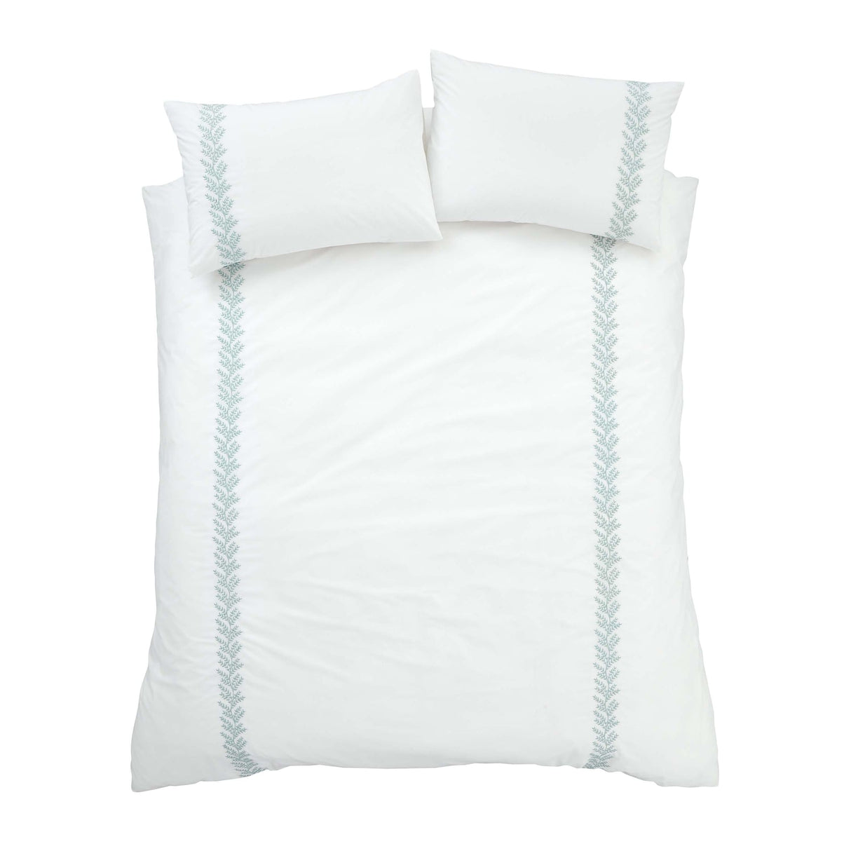 Bianca Embroidery Leaf Cotton Duvet Cover Set - Green - Embroidered Leaf Duvet Set Green