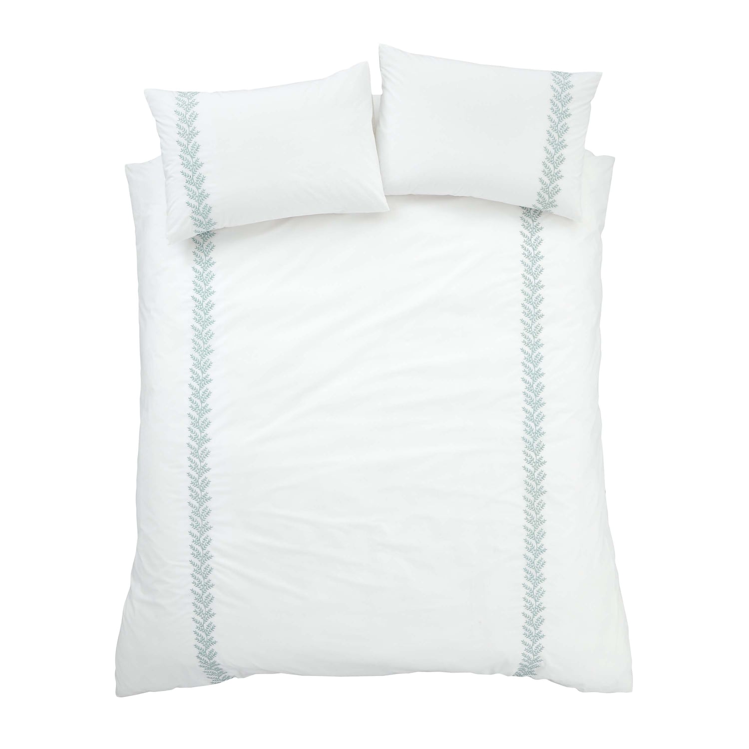 Bianca Embroidery Leaf Cotton Duvet Cover Set - Green - Embroidered Leaf Duvet Set Green
