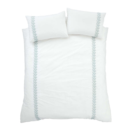 Bianca Embroidery Leaf Cotton Duvet Cover Set - Green - Embroidered Leaf Duvet Set Green
