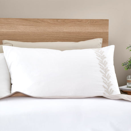 Bianca Embroidery Leaf Cotton Duvet Cover Set - Natural - Embroidered Leaf Duvet Set Natural