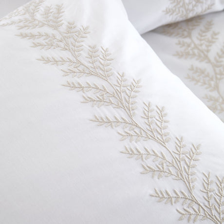 Bianca Embroidery Leaf Cotton Duvet Cover Set - Natural - Embroidered Leaf Duvet Set Natural