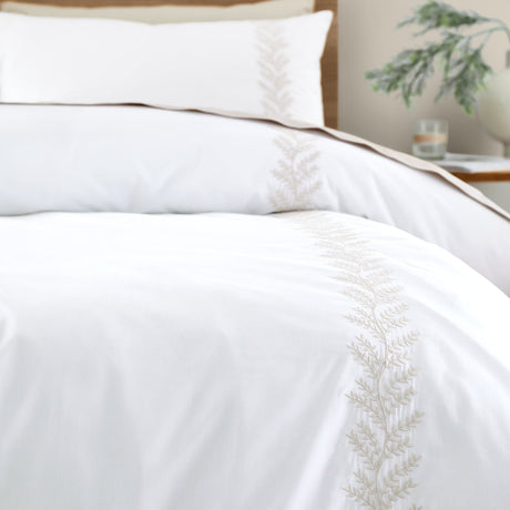 Bianca Embroidery Leaf Cotton Duvet Cover Set - Natural - Embroidered Leaf Duvet Set Natural