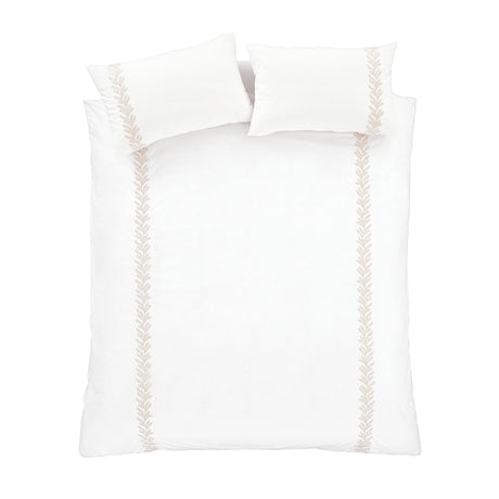 Bianca Embroidery Leaf Cotton Duvet Cover Set - Natural - Embroidered Leaf Duvet Set Natural