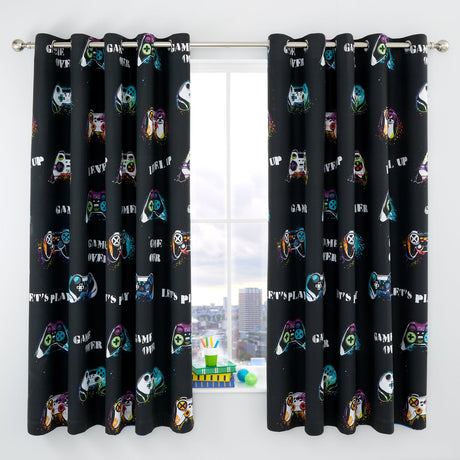 Catherine Lansfield Game Over Kids Eyelet Curtains Polycotton - Game Over Curtains