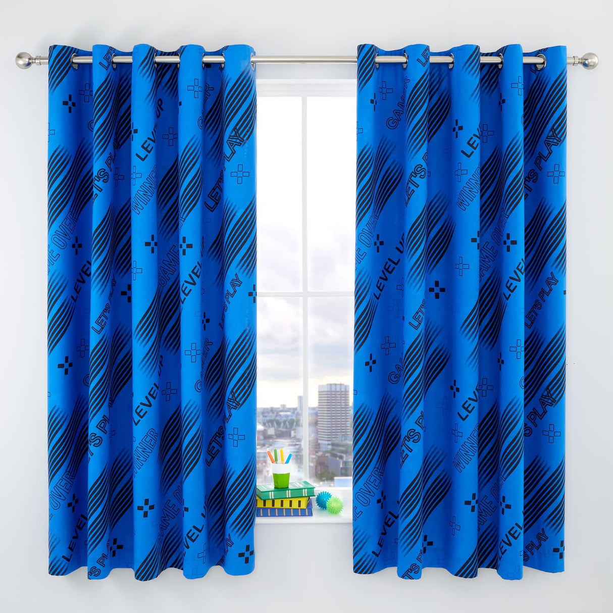 Catherine Lansfield Game Over Kids Eyelet Curtains Polycotton - Game Over Curtains