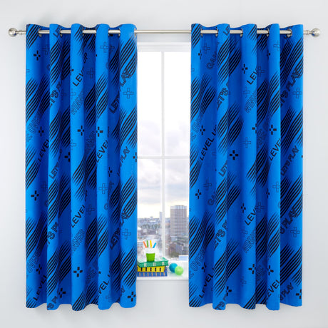 Catherine Lansfield Game Over Kids Eyelet Curtains Polycotton - Game Over Curtains