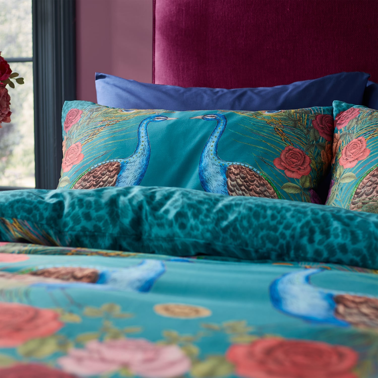 Matthew Williamson Xanadu Peacock 200 Thread Count Cotton Duvet Cover Set - Teal Green - Xanadu Peacock Teal Duvet Set