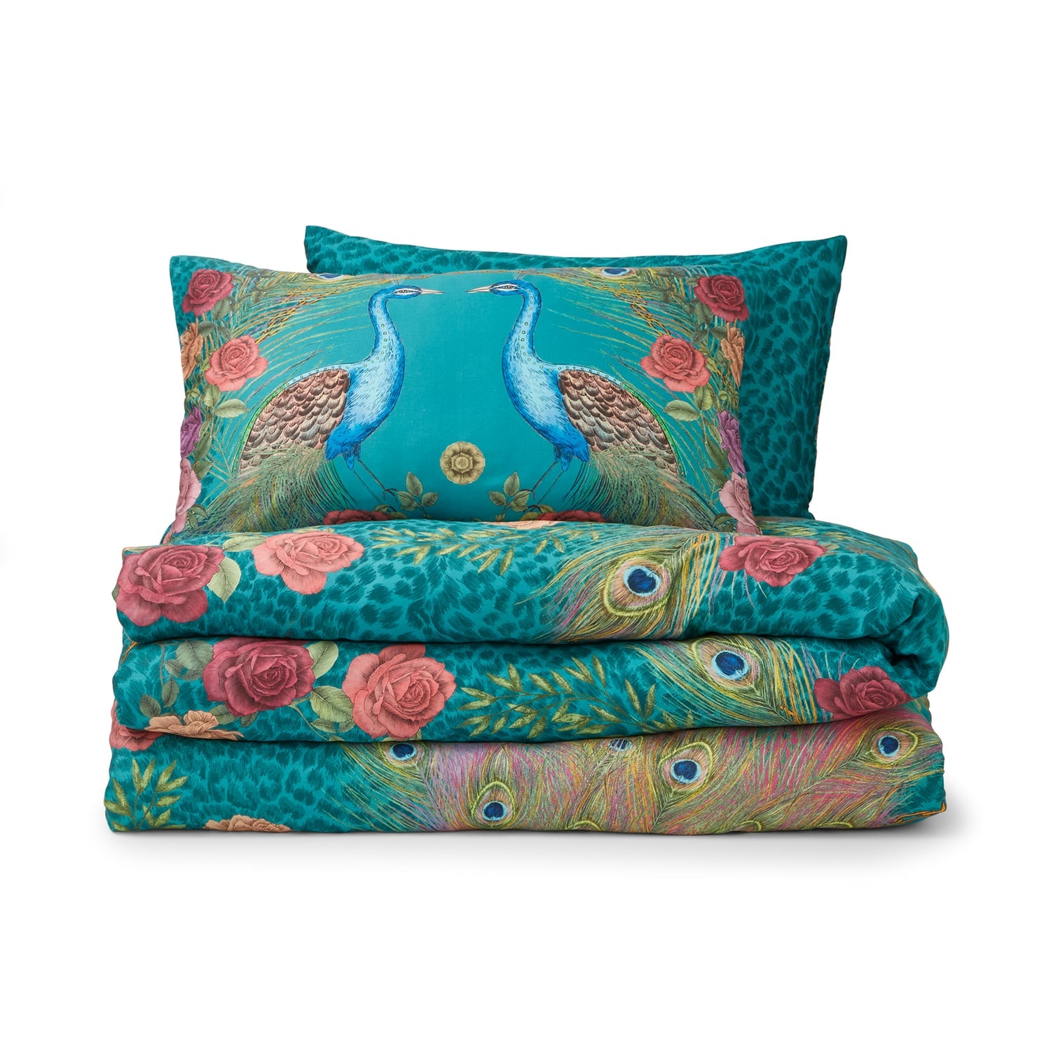 Matthew Williamson Xanadu Peacock 200 Thread Count Cotton Duvet Cover Set - Teal Green - Xanadu Peacock Teal Duvet Set