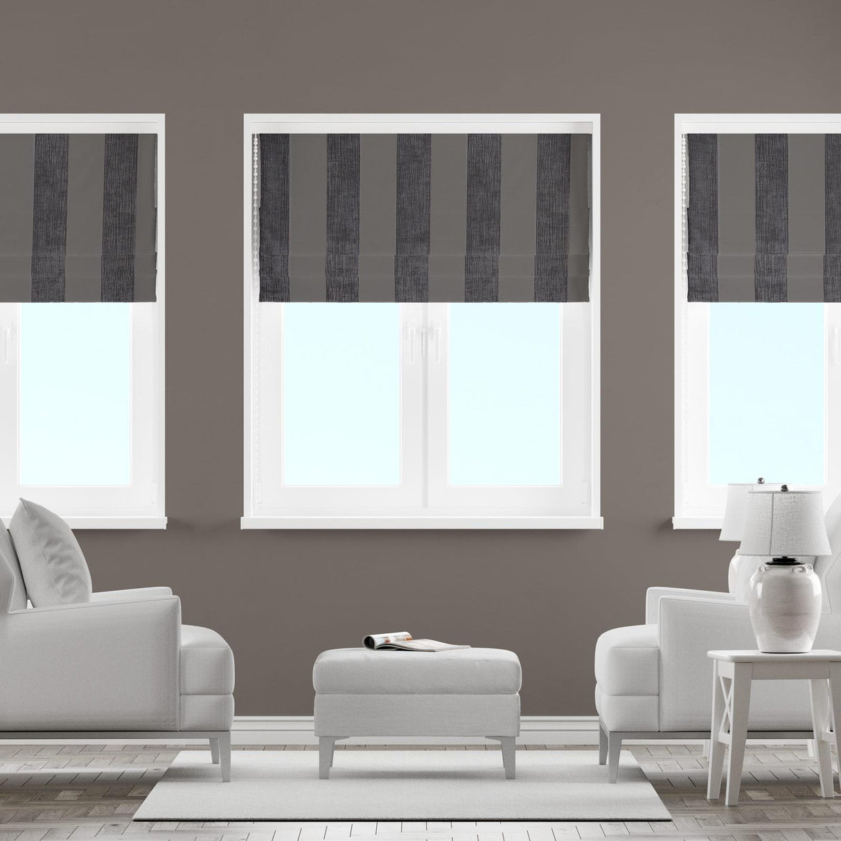 Boheme Stripe Mocha Made To Measure Roman Blind by Style Furnishings