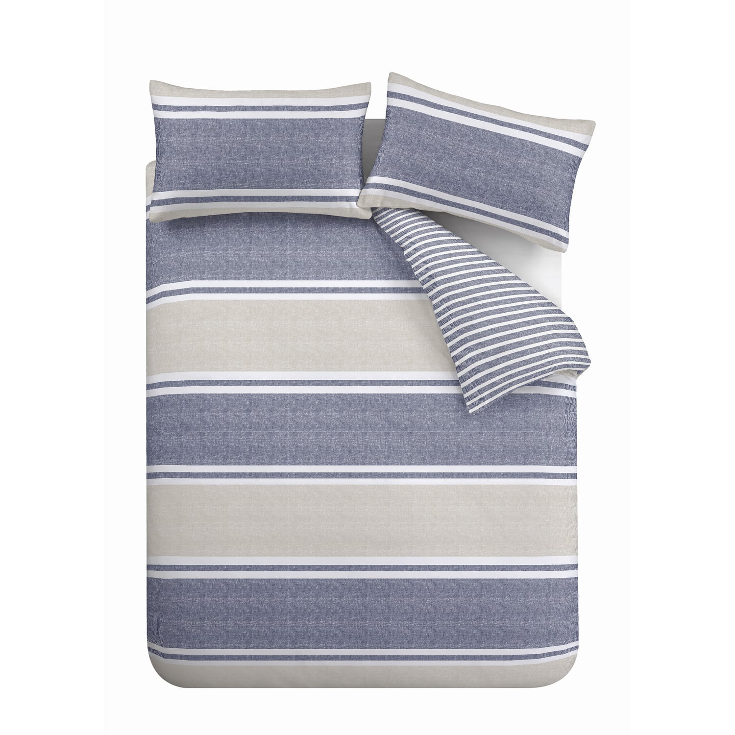 Catherine Lansfield Textured Banded Stripe Duvet Cover Set - Textured Banded Stripe Duvet Set Blue