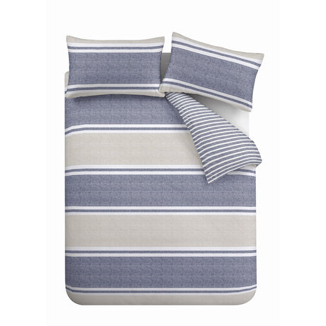 Catherine Lansfield Textured Banded Stripe Duvet Cover Set - Textured Banded Stripe Duvet Set Blue
