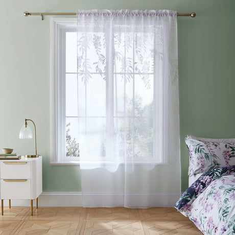 Catherine Lansfield Wisteria Floral Voile Curtain Panel