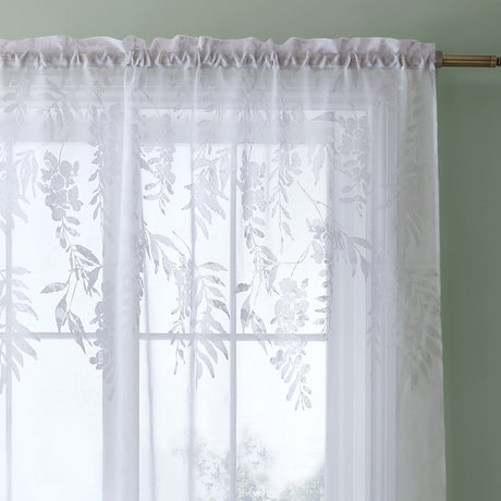 Catherine Lansfield Wisteria Floral Voile Curtain Panel - Wisteria Floral Voile