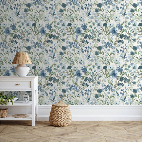 Catherine Lansfield Countryside Floral Blue Wallpaper