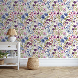 Catherine Lansfield Countryside Floral Blue Wallpaper - Countryside Floral Pink Blue Wallpaper