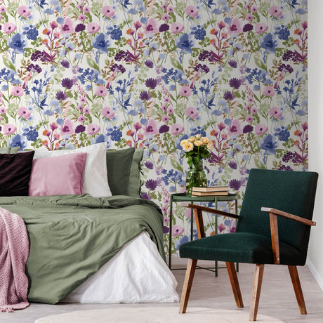 Catherine Lansfield Countryside Floral Blue Wallpaper - Countryside Floral Pink Blue Wallpaper