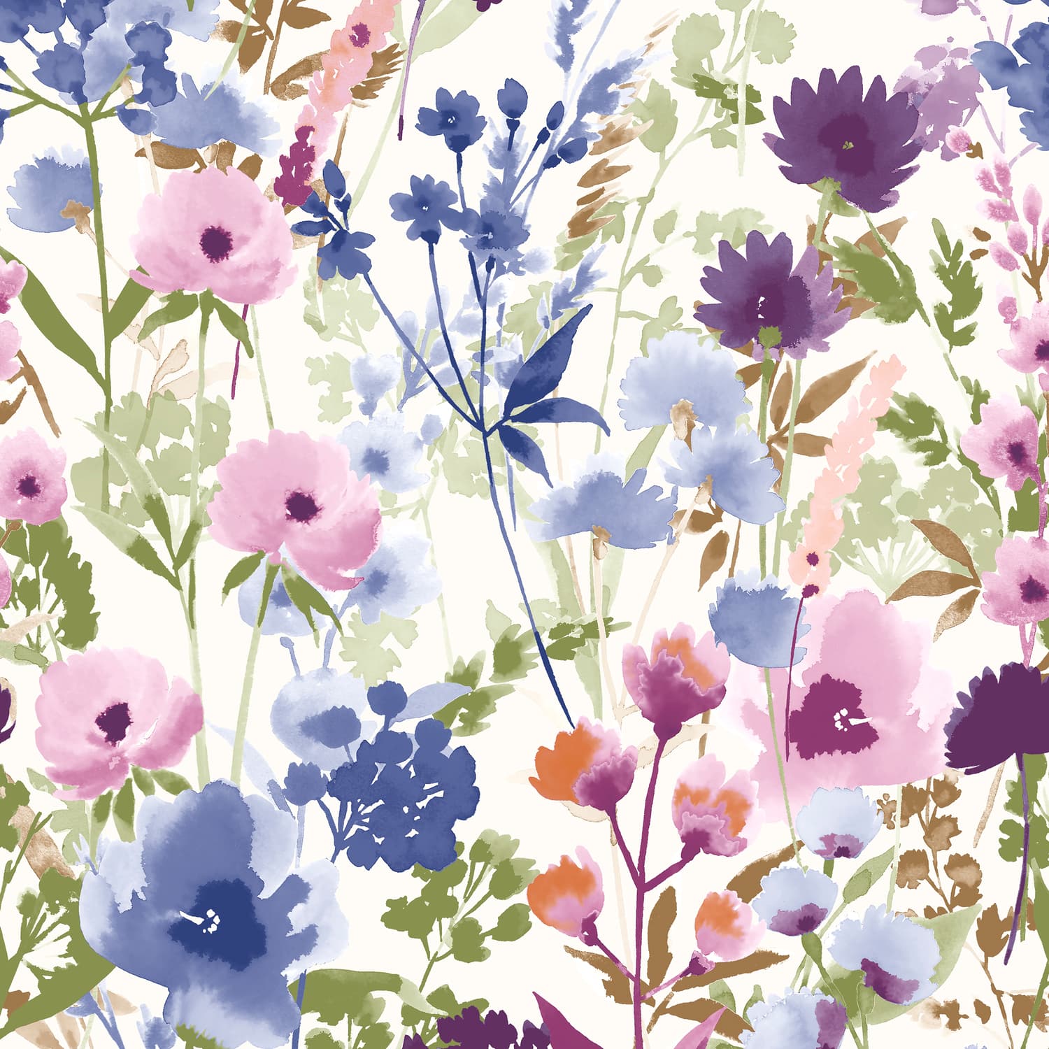 Catherine Lansfield Countryside Floral Blue Wallpaper - Countryside Floral Pink Blue Wallpaper