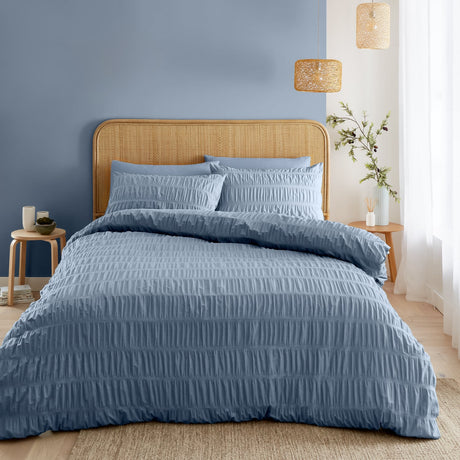 Catherine Lansfield Seersucker Duvet Cover Set - Lansfield Blue