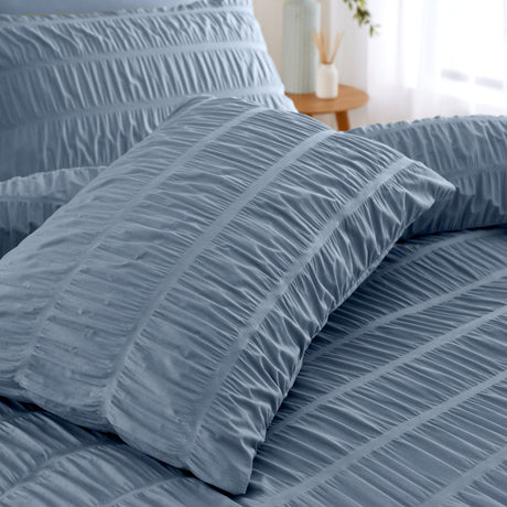 Catherine Lansfield Seersucker Duvet Cover Set - Lansfield Blue - Seersucker Duvet Set Blue