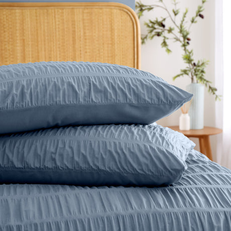 Catherine Lansfield Seersucker Duvet Cover Set - Lansfield Blue - Seersucker Duvet Set Blue