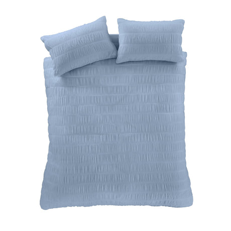Catherine Lansfield Seersucker Duvet Cover Set - Lansfield Blue - Seersucker Duvet Set Blue