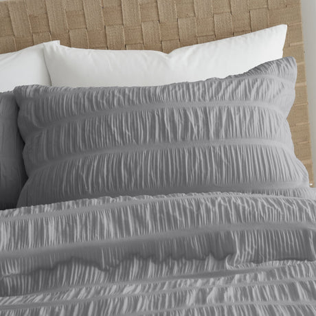 Catherine Lansfield Seersucker Duvet Cover Set - Seersucker Duvet Set Grey