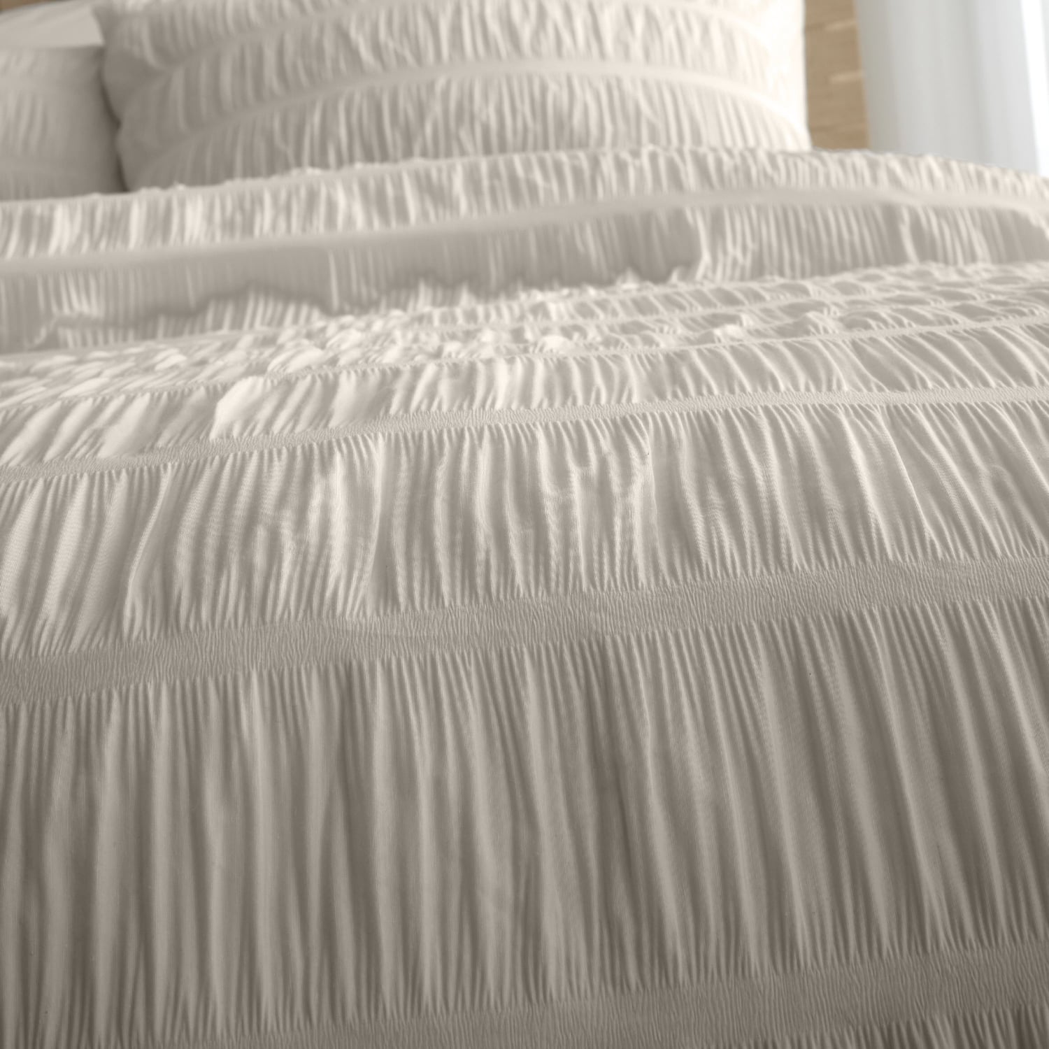 Bianca Fine Linens Seersucker Woven Stripe Natural 100% Cotton Duvet Cover Bedding Set