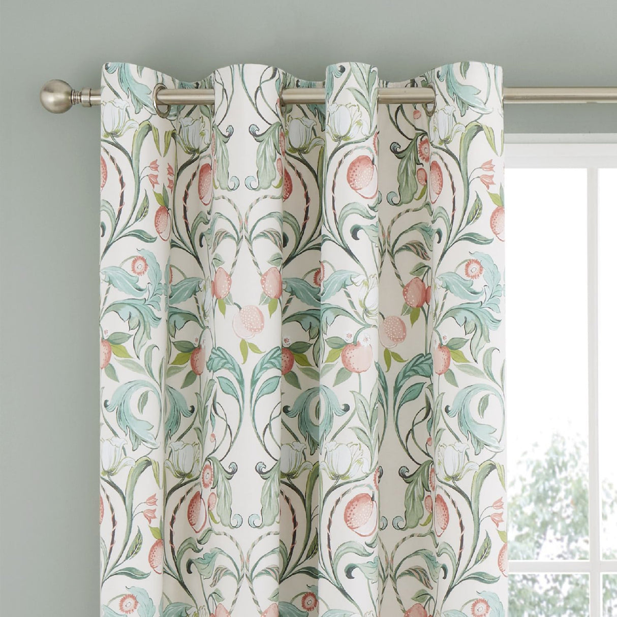 Catherine Lansfield Clarence Floral Natural Lined Eyelet Curtains 66 x 72 Inch Polycotton