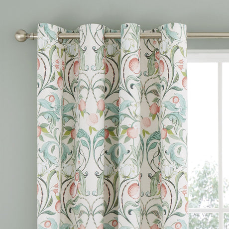Catherine Lansfield Clarence Floral Natural Lined Eyelet Curtains 66 x 72 Inch Polycotton