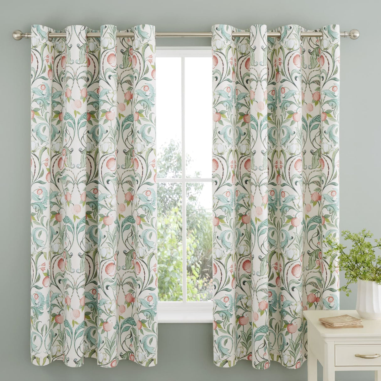 Catherine Lansfield Clarence Floral Natural Lined Eyelet Curtains 66 x 72 Inch Polycotton - Clarence Floral Curtains
