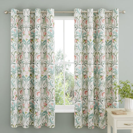 Catherine Lansfield Clarence Floral Natural Lined Eyelet Curtains 66 x 72 Inch Polycotton - Clarence Floral Curtains